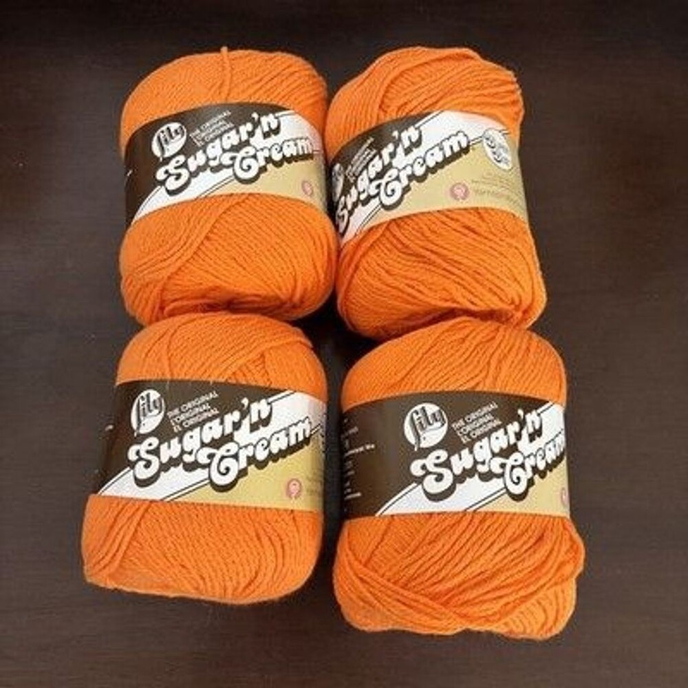 Lot 4 Lily Sugar'n Cream Cotton Yarn Hot Orange #4 Worsted 16 ozs USA